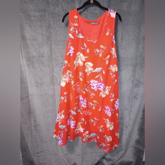 Katie & Mallory Dresses & Skirts - Kate & Mallory Sleeveless Flowy Asymmetrical Hem Orange Floral Dress Size XL